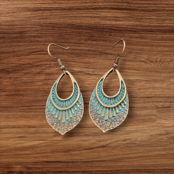 Bohemian Turquoise Blue and Gold Filigree Earrings - Picture 2 of 2